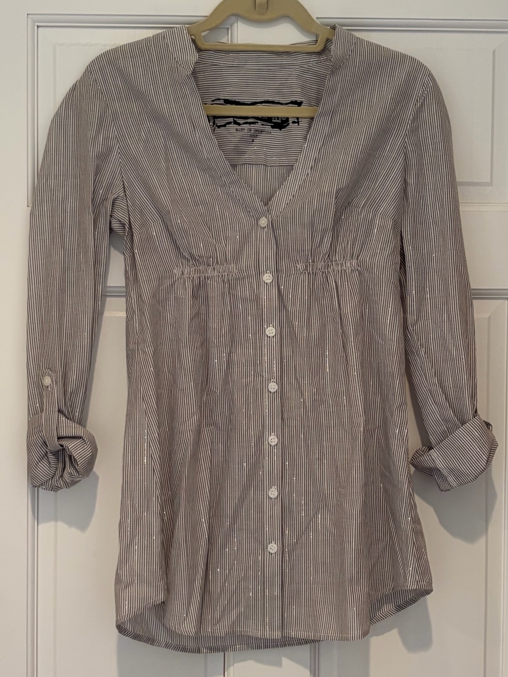 Guess Gray and White Striped Button-Front Tunic